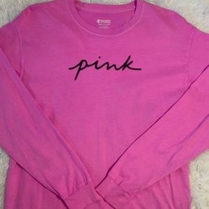 VS PINK Logo Script Long Sleeve Campus Tee | S